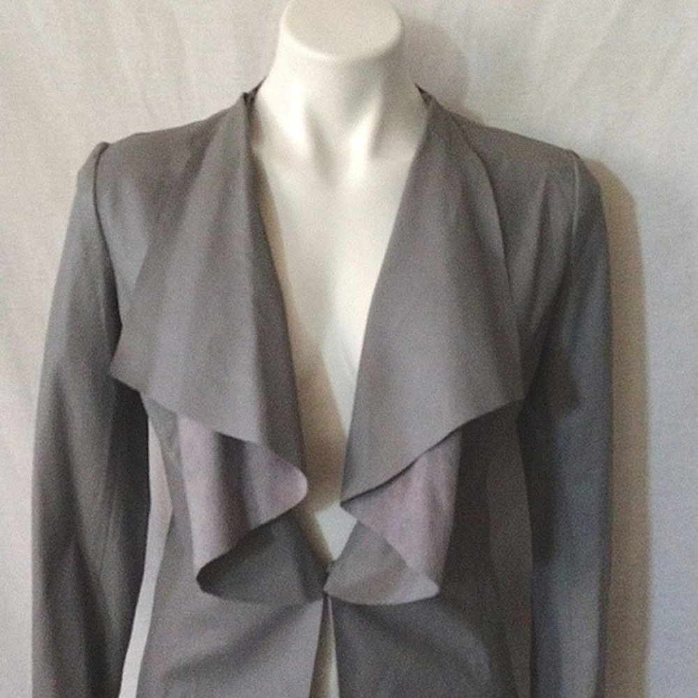 Zara Faux Leather Drape Jacket Gray Open Front Edgy Chic Night Out XS - Picture 8 of 15